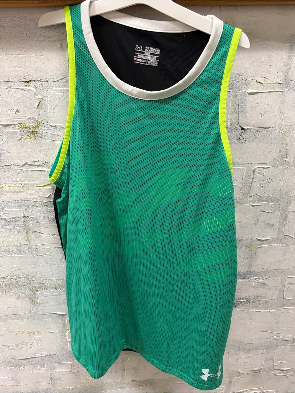 Under Armour Men’s Green Mesh Athletic Tank with Neon Trim